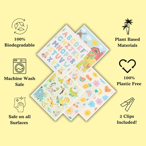 Palm & Peace Swedish Dishcloths for Kitchen - 5 Pack - Reusable Paper Towels with Clips - Super Absorbent, Non-Scratch, Washable, Sustainable, 100% Compostable Cleaning Cloths (Kids) - color: Kids