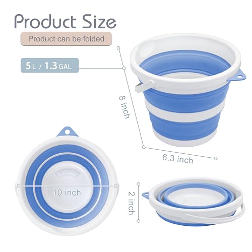 Small Collapsible Bucket 1.3 Gal/5L, Space-Efficient, Portable Foldable Water Pail for Household, Outdoor Use, Car Wash, Camping, Fishing - Blue, Single Pack - color: Blue, size: 5L
