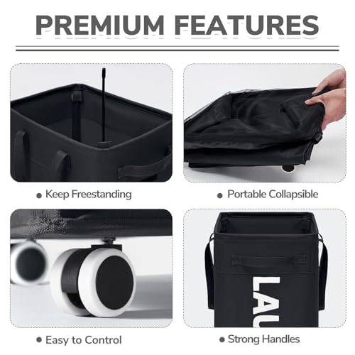 CHICVITA 75L Laundry Basket with Wheels 2-Pack, Wash Bags, Black - color: Black, size: 2-Pack 75L (15.7"L x 11.8"W x 24.8"H)
