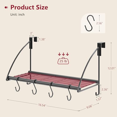 Tajsoon Over the Door Hanger with Storage Rack and 6 Hooks, 16.54" Black - color: Black, size: 16.54"L