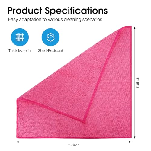 QYL Microfiber Cleaning Cloth,12 Pack Cleaning Rags, Cleaning Towels with 4 Color Assorted, 11.8"X11.8"(Green/Blue/Yellow/Pink) - color: Green/Blue/Yellow/Pink