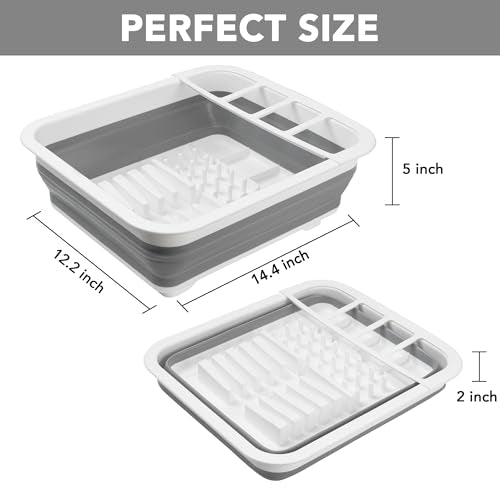 Tiawudi Collapsible Dish Drying Rack, Pop Up Dinnerware Drainer, Portable Plate Organizer for Kitchen RV Campers Travel Trailer, Space Saving Kitchen Storage Tray - color: Gray