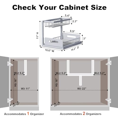 REALINN Under Sink Organizer, Pull Out Cabinet Organizer 2 Tier - color: Grey, size: 1 Pack
