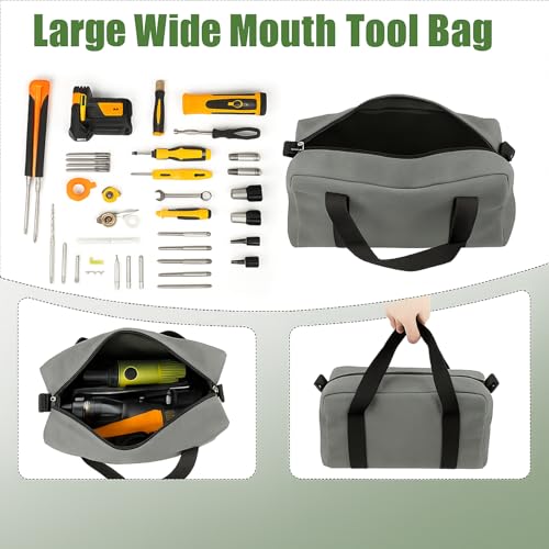 Small Tool Bag, Close Top Wide Mouth Tool Organizer Bag, Large Tool Bags - color: Gray, size: 20 Inch