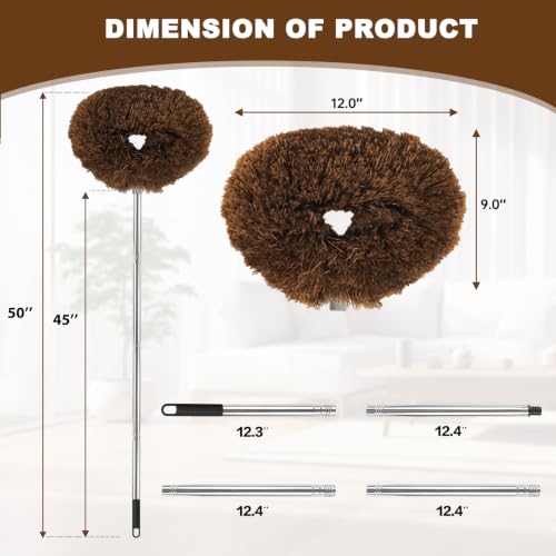 Ceiling Fan Cleaner Duster Reusable Microfiber Ceiling Fan Blade Cleaner Removable Duster with Extension Pole Adjusts 13 to 49.7 Inch for Cleaning Walls Bookshelves Furniture Door Window Top (Brown) - color: Brown
