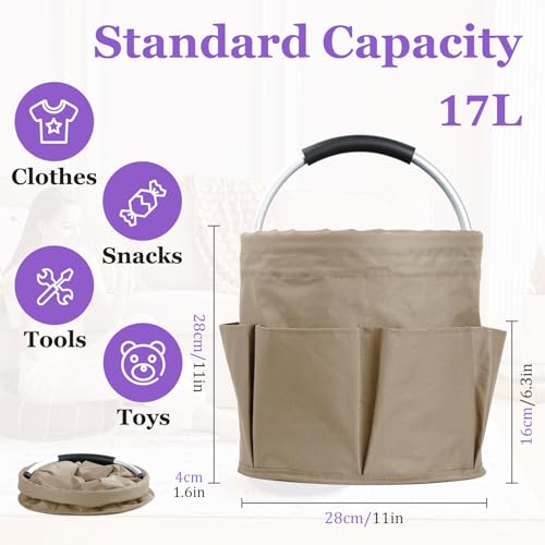 17L Cleaning Supply Caddy with Soft Handle, Portable Shower Caddy in 600D Oxford Fabric, Garden Tool Organizer Bag, Multifunctional Storage Basket for Bathroom, Garden, Khaki - color: Khaki, size: 1PCS