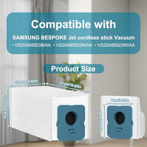 5 Pack VCA-ADB953 Dust Bag for Samsung BESPOKE Jet Cordless Stick Vacuum Cleaner, 2.6L Large Capacity Disposable Replacement Bags Compatible with VS20A95923B/AA, VS20A95923N/AA, VS20A95923W/AA - size: 5 pack