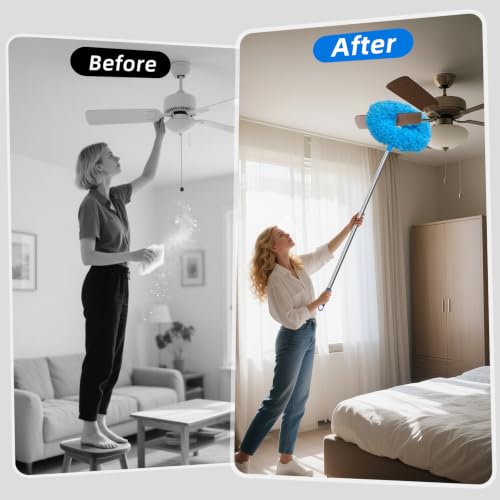 DRQ Ceiling Fan Cleaner Duster with 13-48 in Extension Pole, Blue - color: Blue, size: 13-48 Inch