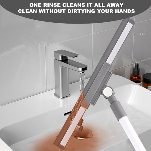Floor Squeegee Broom - 52" Long Handle Rubber Scrubber for Bathroom, Tile, Shower, Glass, Pet Hair, Hardwood Floor - Adjustable Long Handle, Water Wiper with Replacement Blade (White)