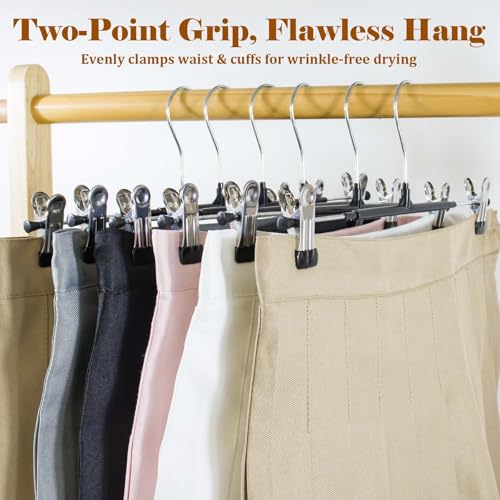 Pants Hangers with Clips, 20 Pack 11.6 inch Heavy Duty Metal Hangers, Adjustable Skirt Hangers for Women, Space Saving Non-Slip for Pants,Socks,Jeans and Skirts - size: 20 Pack
