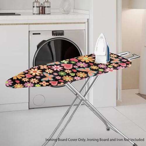 Butterfly Hippie Flower Ironing Board Cover, Iron Board Cover Non-Slip Thick Ironing Board Protective Guard Stretchy Cover, 54" x 15" - color: Butterfly Hippie Flower