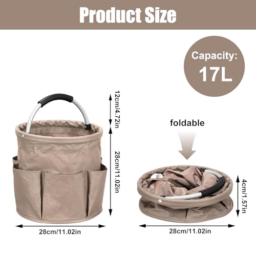 Qivine Cleaning Caddy for Cleaning Supplies, 17L Cleaning Supply Caddy with Handle Foldable Cleaning Supplies Organizer Bucket Tool Bag Organizer Cleaning Products Organizers for Home, Garden (Khaki) - color: Khaki