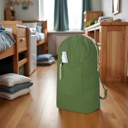 Laundry Bag Backpack, Canvas Laundry Bag with Straps & Drawstring Armygreen - color: Army Green, size: X-Large