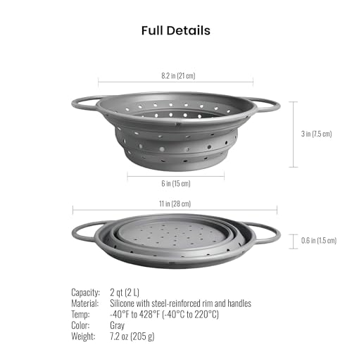 2‑Quart Silicone Collapsible Colander & Kitchen Collapsible Strainer - size: 2-Quart