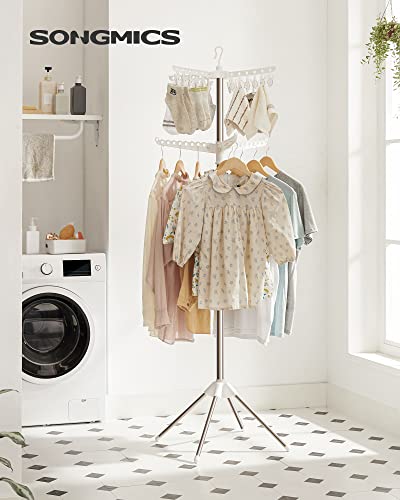 SONGMICS Clothes Drying Rack, 72.8-Inch Drying Rack, 3 Rotatable Arms - color: White + Silver, style: 2-Tier-Clip