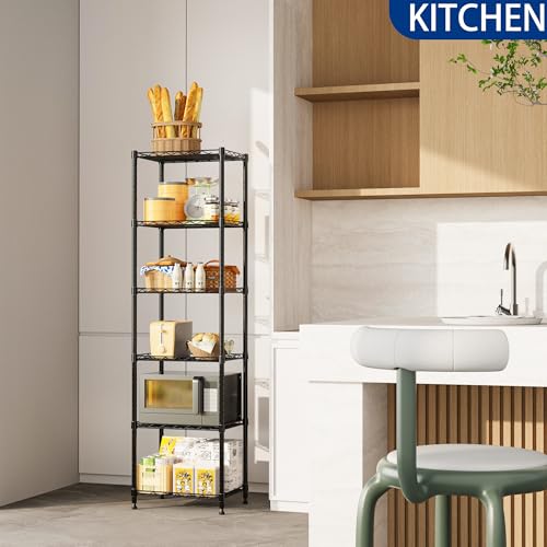 REGILLER 6 Wire Shelving Steel Storage Rack Adjustable Unit Shelves for Laundry Bathroom Kitchen Pantry Closet(Black,11.7" D x 16.8" W x 63" H) (Pack of 2) - color: Black, size: 6tier 11.7"D x 16.8"W x 63"H (Pack of 2)