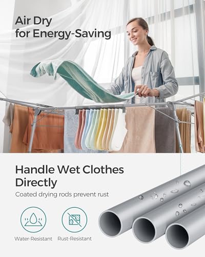 SONGMICS Clothes Drying Rack, Foldable, Heavy Duty, Space Saving - color: Gray, style: 2 Gullwings(22.2"D)