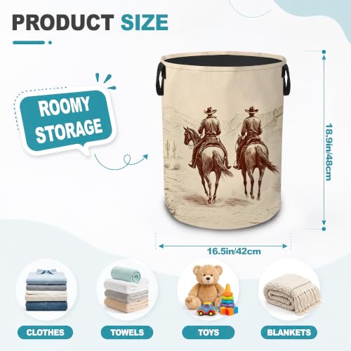Western Cowboy Dirty Clothes Hamper,Foldable Laundry Basket with Handles,Desert Horse Waterproof Oxford Cloth Storage Bin for Bedroom Bathroom Nursery,16 x 20 Inch - color: Western Cowboy,Desert Horse