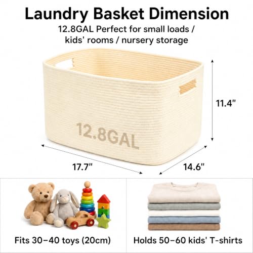12.8GAL Small Cute laundry basket for nursery, Boho Square storage basket for Living Room Decor, Kids Girls Boys Toys Stuffed Animal Decorative Short Hamper for Dirty Clothes, Bath Towel, Books Beige - color: Beige, size: 12.8GAL