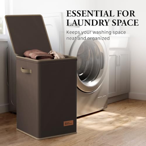 Simple Houseware Foldable Laundry Hamper Basket with Lid and Bag, Brown - color: Bronze