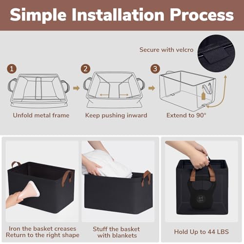 CHICVITA 30L Large Fabric Closet Baskets for Shelves, 4Pack, Black - color: Black 4-Pack, size: 16 ¾" L x 11" W x 9 ¾" H