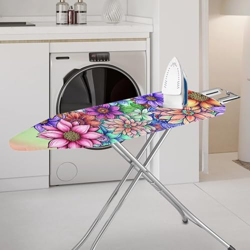 Boho Floral Ironing Board Pad Ironing Board Cover and Pad 15" x 54" Scorch Resistant Padding Heavy Duty Iron Board Pad Standard Size Extra Thick Iron Board Cover Replacement - color: Boho Floral Print