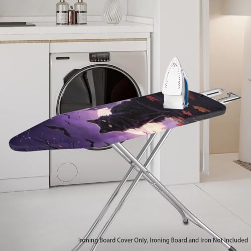 Black Cat Ironing Board Cover, Bat Ironing Board Cover with Elastic Edges, Heat Reflective & Stain Resistant Standard Full Size 13x54 Inch - color: Black Cat Bat
