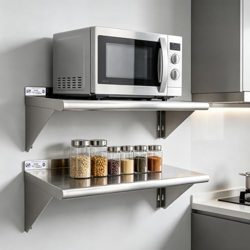 Hally Stainless Steel Shelf 2 Pack Wall Mounted Metal Shelves 12"x36" NSF - size: 12"x36"