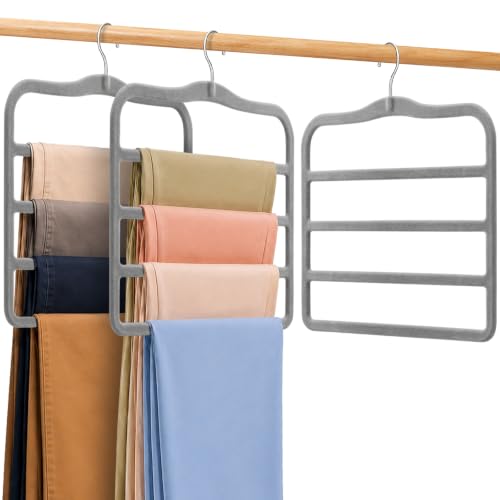 Velvet Pants Hangers Space Saving, 2-Pack Multi-Tier Closet Organizers,Grey - color: 2 Pack-grey