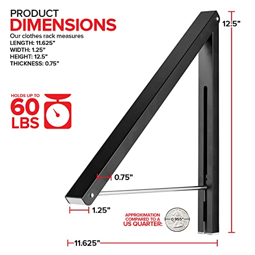 Single Foldable Clothing Rack, Wall-Mounted Retractable Clothes Hanger for Laundry Dryer Room, Hanging Drying Rod, Small Collapsible Folding Garment Racks, Dorm Accessories (Black) - color: Black