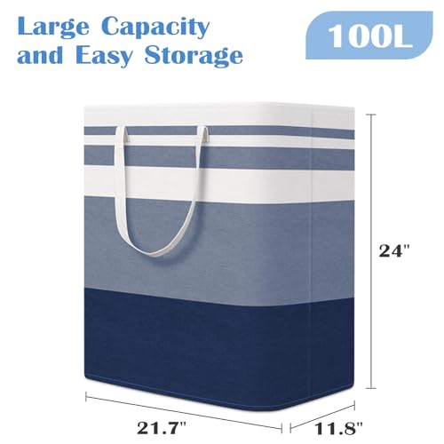 BlissTotes 3-Pack Laundry Basket, Collapsible Laundry Hamper, Blue, 100L - color: Blue, size: 100L
