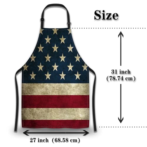 Housewife Apron for Women Vintage American Flag Burlap Cooking Aprons for Men for Kitchen Cooking Restaurant BBQ Painting Crafting Gardening 27” (W) x 31” (H), Waterproof Apron - color: American Flag