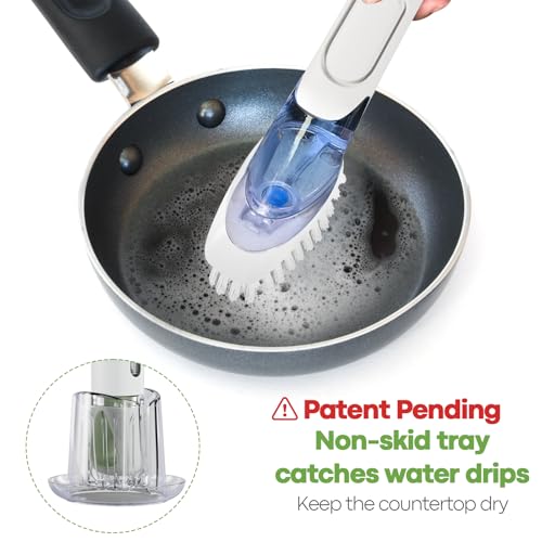 RIMAY Soap Dispensing Dish Brush Set with 2 Brush Refills and Holder - color: White-green