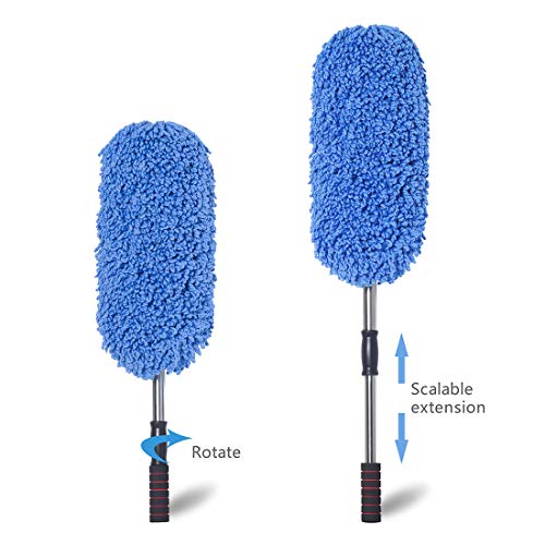 Microfiber Car Duster Extendable Handle Interior Exterior Multipurpose Cleaning Car Brush - color: Blue, size: Large