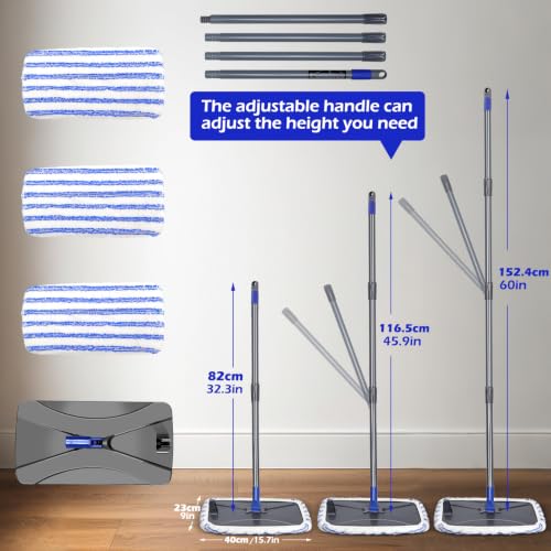 Masthome 16" Large Microfiber Mop, Floor Flat Mop Dry and Wet Use - color: Blue White