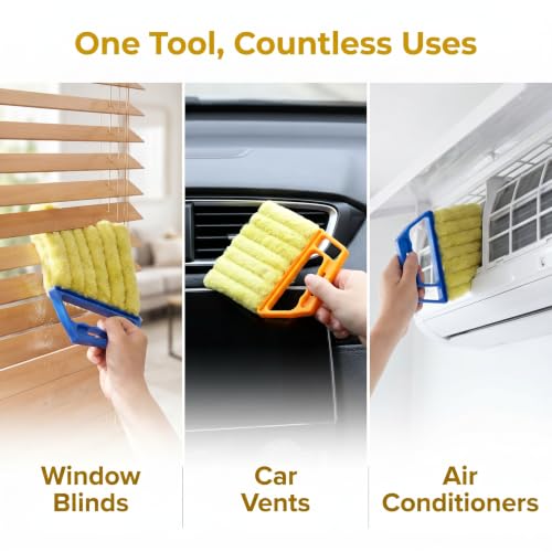 2PCS Blind Cleaner Tool, 7-Finger Microfiber Duster for Window Blinds, Detachable Washable Air Vent Cleaning Brush, Anti-Shedding Brush with Ergonomic Handle for Fan Car AC