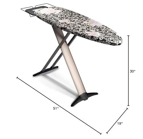 Bartnelli Pro Luxury Ironing Board - Extra Wide 51x19 Ironing Surface, Ultra-Premium Aluminum Build, Includes Steam Iron Rest, Adjustable Height, Foldable, European Made - style: Luxury-Orignal