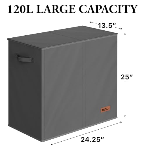 Simple Houseware Double Laundry Hamper with Lid & Removable Bags, Dark Gray - color: Dark Grey