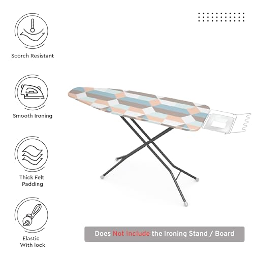 Encasa XO Ironing Board Cover and Pad, 54"x15" Large, 4mm Felt - color: Blocks, size: Large