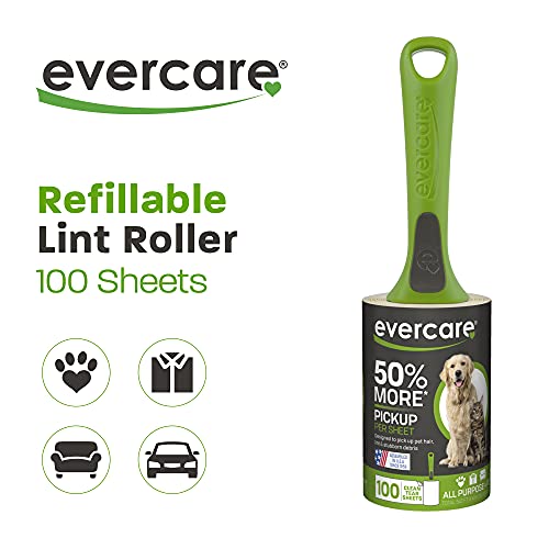 Evercare All Purpose Pet Hair Lint Roller,100 Sheets – Reusable Sticky Roller for Pet Hair,Cat & Dog-Hair Remover,Lint Remover,Pet-Hair-Remover for Furniture,Clothing & Cars,(Pack of 6) - size: 100 Sheets (Pack of 6)