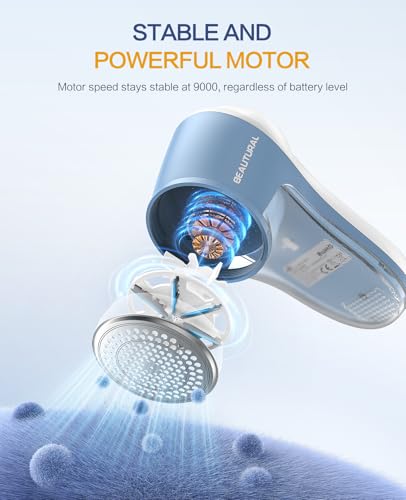 BEAUTURAL Fabric Shaver and Lint Remover, Rechargeable Sweater Defuzzer - color: Blue