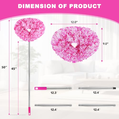 Ceiling Fan Cleaner Duster Reusable Microfiber Ceiling Fan Blade Cleaner Removable Duster with Extension Pole Adjusts 13 to 49.7 Inch for Cleaning Walls Furniture Door Window Top (Rosy White) - color: Rosy White