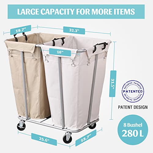 PLKOW 280L 2-Section Rolling Laundry Sorter, Oat and White - color: Oat+White-280L