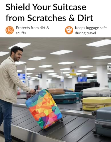 Rainbow Geometric Luggage Cover Size S 19-21 Inch, Stretchable Washable Suitcase Protector, Dustproof Scratch Resistant Travel Baggage Sleeve, Colorful Polygon Print for Hard Shell Medium Suitcases - color: Rainbow Geometric, size: S (19-21 inch)