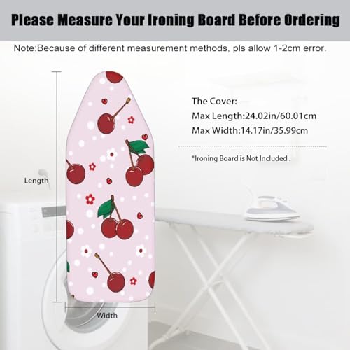 Cherry Print Mini Ironing Board Cover, Washable, Stain Resistant, Anti Scorch, Elastic Table Top Iron Cover Anti-Slip, 24"x14" - color: Pink - Cherry