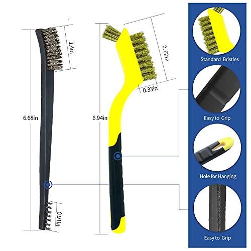 Small Wire Brush Set - 8 Pieces Brass Stainless Steel Nylon Brushes - color: Navy