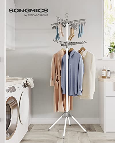 SONGMICS Clothes Drying Rack, 72.8-Inch Drying Rack, 3 Rotatable Arms - color: Gray + White, style: 2-Tier-Clip