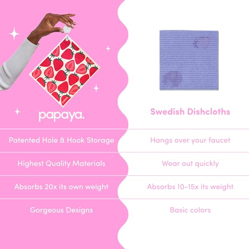 Papaya Swedish Dishcloths for Kitchen, 2 Reusable Paper Towels, 1 Hook - color: Strawberry Blonde
