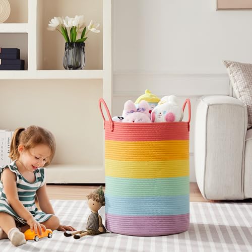 60L Rainbow Laundry Basket Hamper for Baby Girls Kids Nursery - color: Rainbow, size: Large (60L)