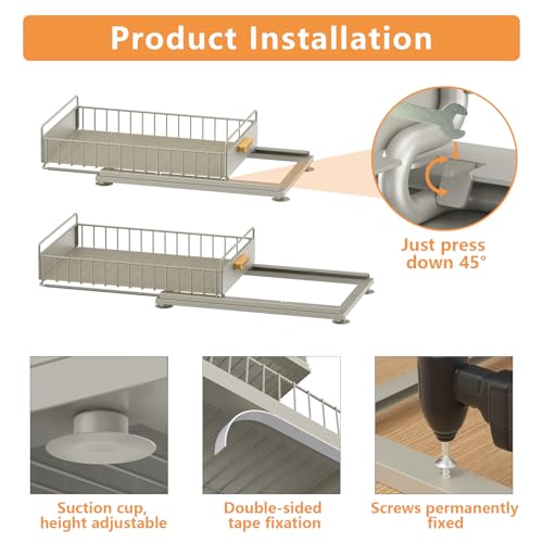 Under Sink Organizer, Single Tier Metal Pull Out Sliding Drawer Shelf for Kitchen Bathroom Cabinet Storage, Sturdy Rack – Gray - color: Gray, size: 1 Pack Single Layer